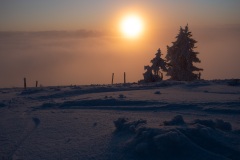 Sonnenaufgang hinter dem Nebel auf dem Belchen